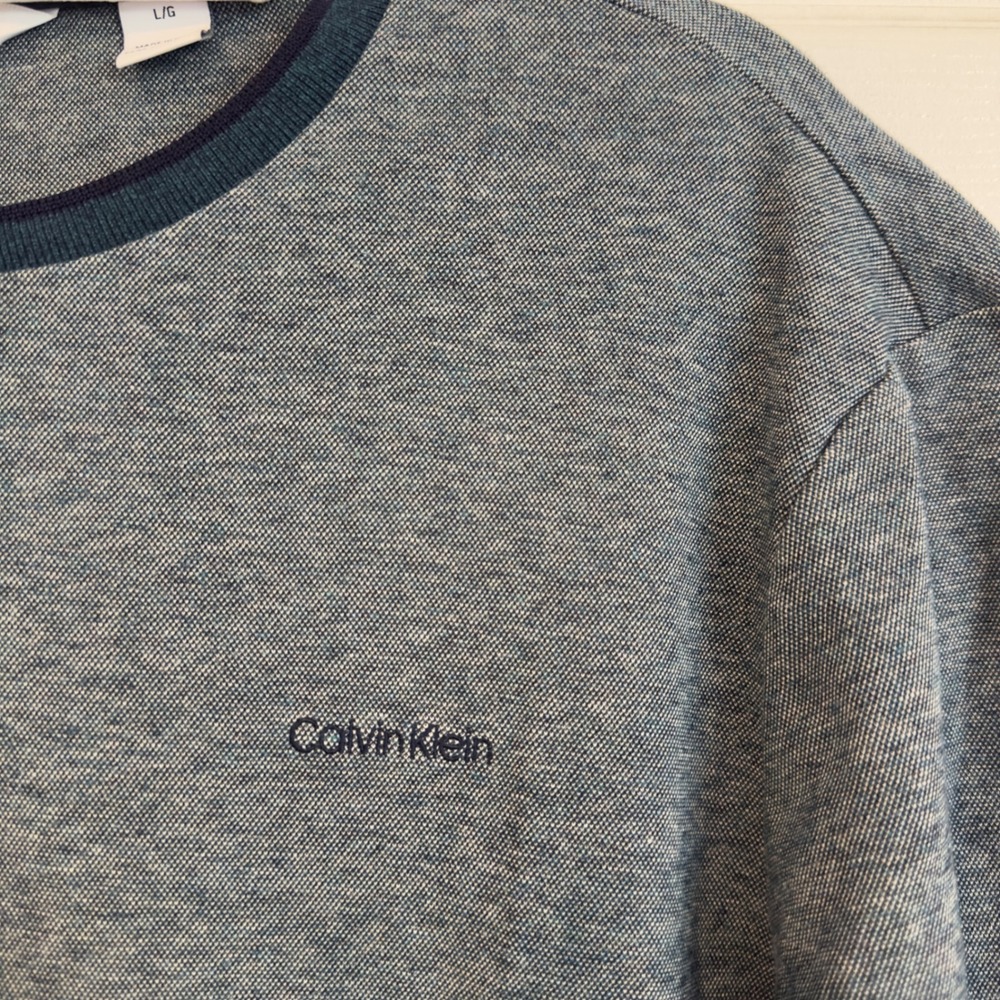 Calvin Klein Mens Blue Heathered Textured Crew Neck Short Sleeve T-Shirt Large - Picture 2 of 6
